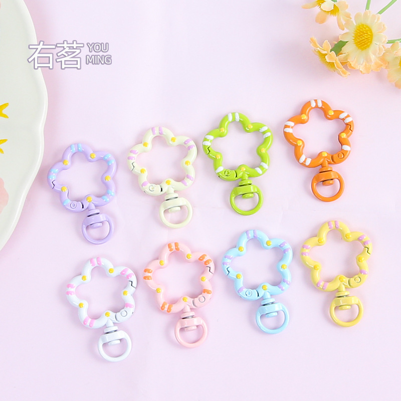Painted Colorfulful Creative Flower Spring Ring Jewelry Accessories Keychain DIY Handmade Bag Pendant Material Wholesale