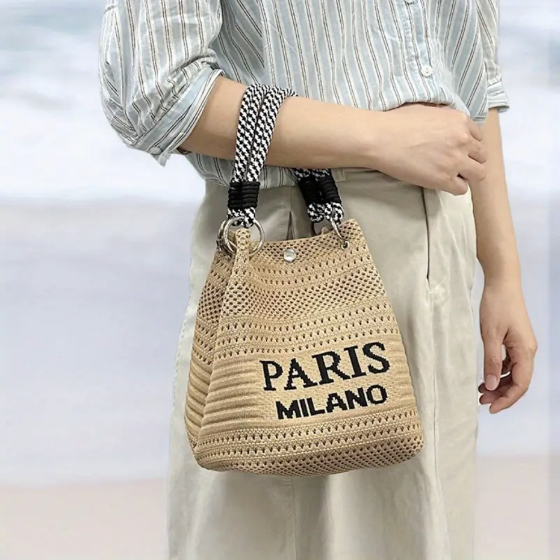 Bolsos de cubo de estilo coreano, bolsas de tejido, bolsas de moda, bolsas de mano de punto, bolsas de hombro, bolsas de mano, bolsas de vacaciones para mujeres.