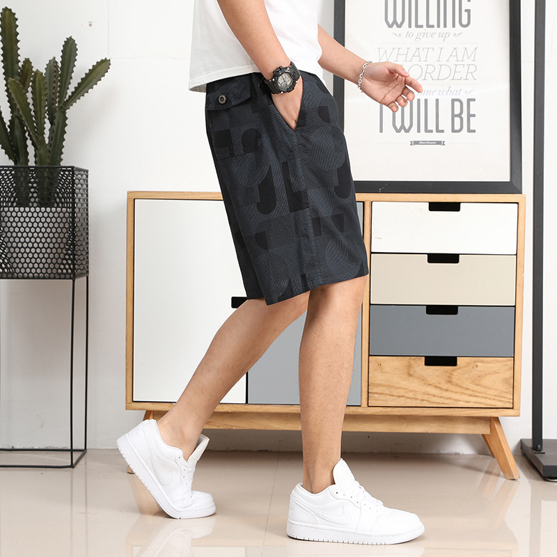 Summer Men's Casual Shorts, Five-Quarter Length, Youth Printed Beach Shorts, Elastic Waist Shorts, Large Size Summer Men's Casual Shorts, Five-Quarter Length, Youth Printed Beach Shorts, Elastic Waist Shorts, Large Size