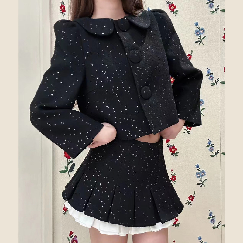 [in Stock] Autumn and Winter Sweet and Versatile Chanel-Style Doll Collar Slim-Fit Short Blazer 24632