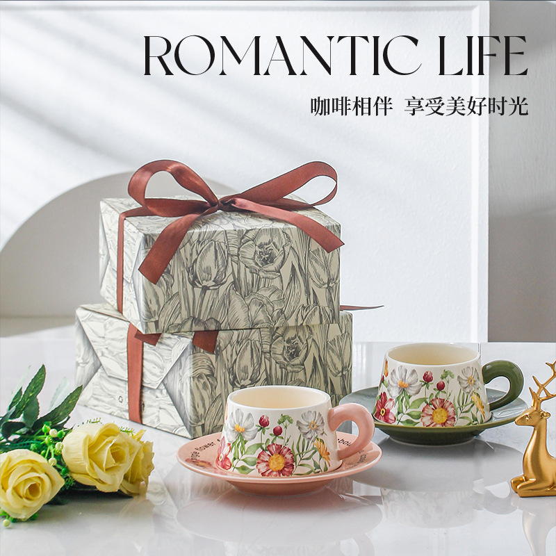 Girasol taza de café regalo souvenirs diseñador cooperación evento del día del maestro regalo pintura retro flor taza y platillo