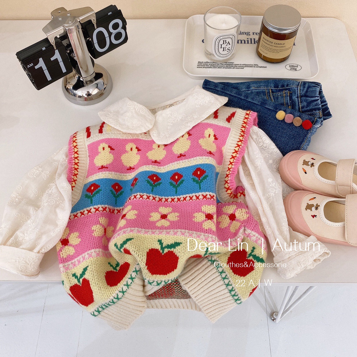 Estilo coreano niña 2023 invierno nuevo bebé lindo suéter chaleco Internet celebridad moda estilo occidental otoño suéter