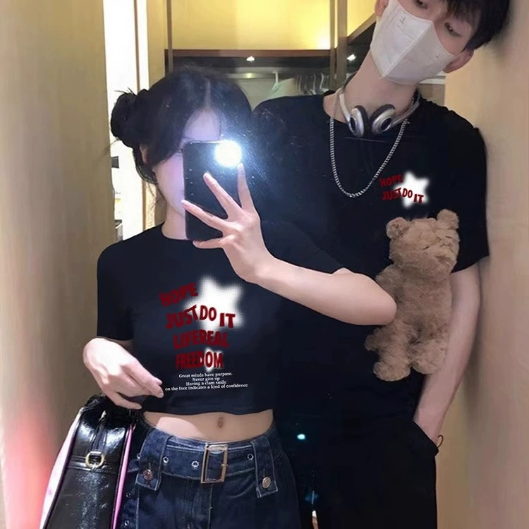 Хлопок [92 хлопок 8 спандекс] Специальная пара футболка весна лето французские складки длинные и короткие рукава для мужчин и женщин