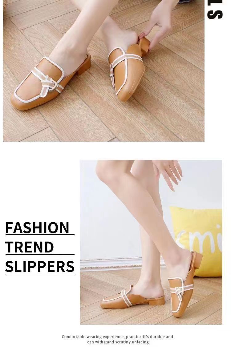 Baotou Zapatillas De Verano De Medio Soporte Prendas De Vestir Exteriores De Mujer Red Nueva Versión Coreana Sandalias Y Zapatillas Antideslizantes Informales Ligeras Y De Tacón Bajo_voghion.com