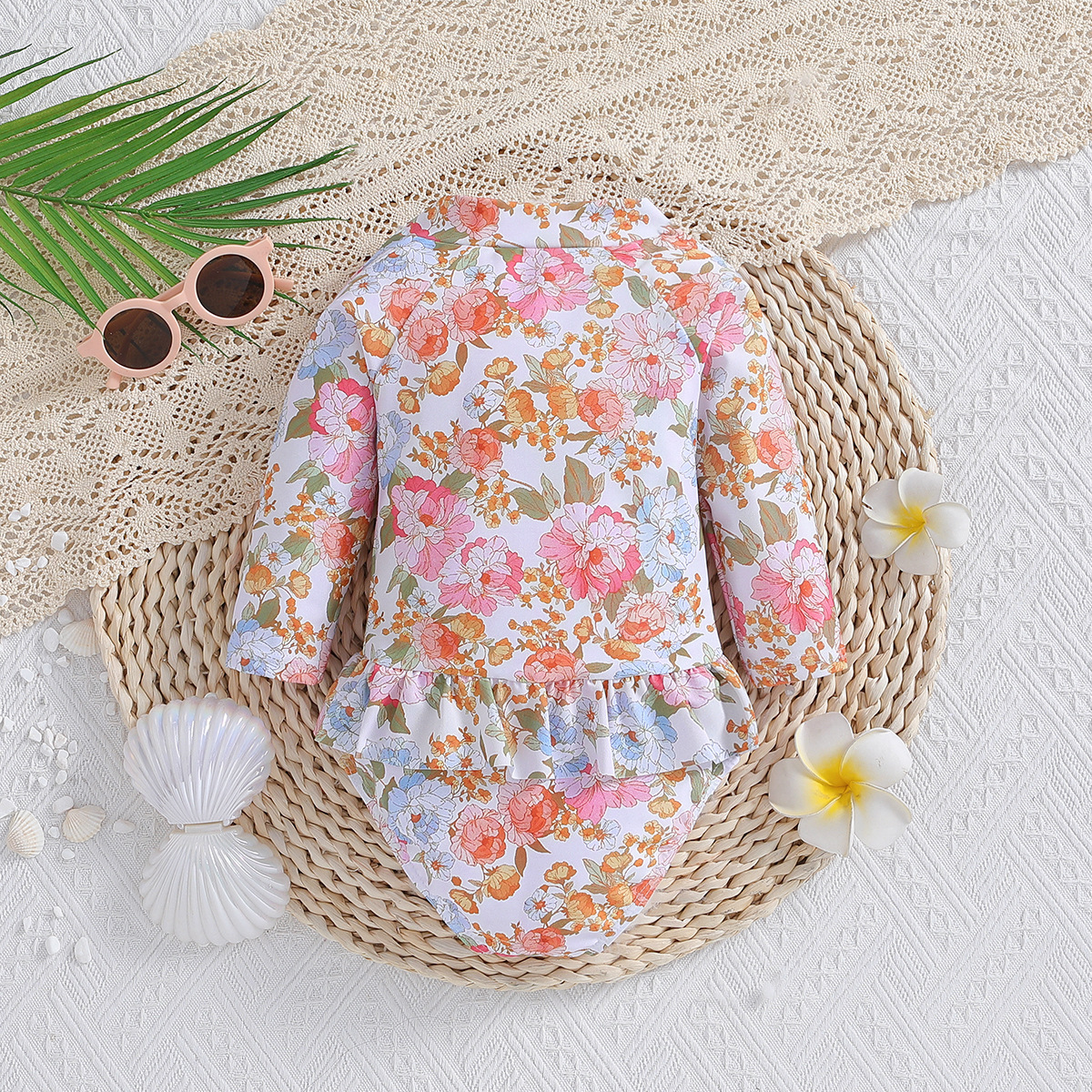 SAMGAMIBABY children's swimwear new girls long sleeved printed one piece swimsuit_voghion.com
