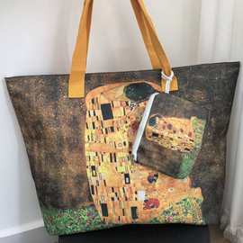 跨境油画风格沙滩包女士包袋大容量单肩包可折叠购物袋旅行包