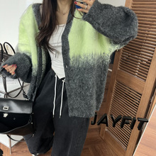INS韩国东大门秋季魅力洋气廓形宽松渐变色加厚毛衣针织开衫外套