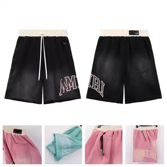 Cross-border wholesale AMIRI wash water vintage college shorts men's and women's suit letter printing leisure sports loose tide