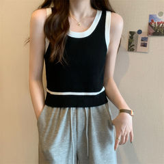 2022新款撞色露肩無袖小吊帶背心女款夏內搭外穿辣妹短款針織上衣