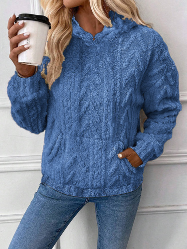 European and American cross-border Amazon Wish women's winter crew neck embroidered hooded loose plush sweatshirt
