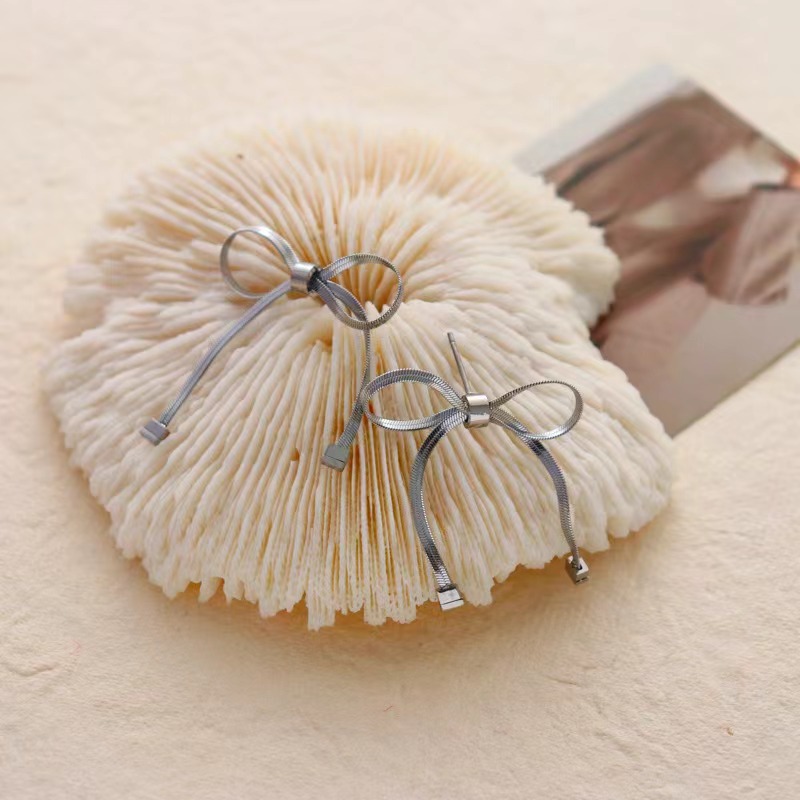 Knotted Bow Stainless Steel Stud Earrings_colorza_3