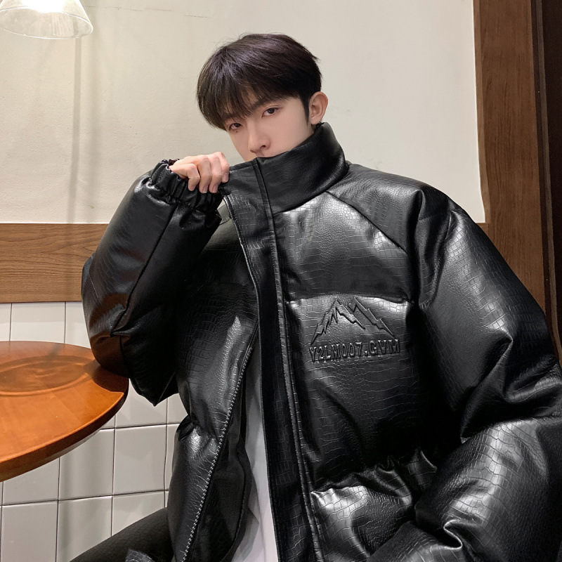 2024 Winter New Hong Kong-style Crocodile Cotton-padded Jacket Steel Printed Letter Design Cotton-padded Jacket plus size Trendy Casual Cotton-padded Jacket for Men