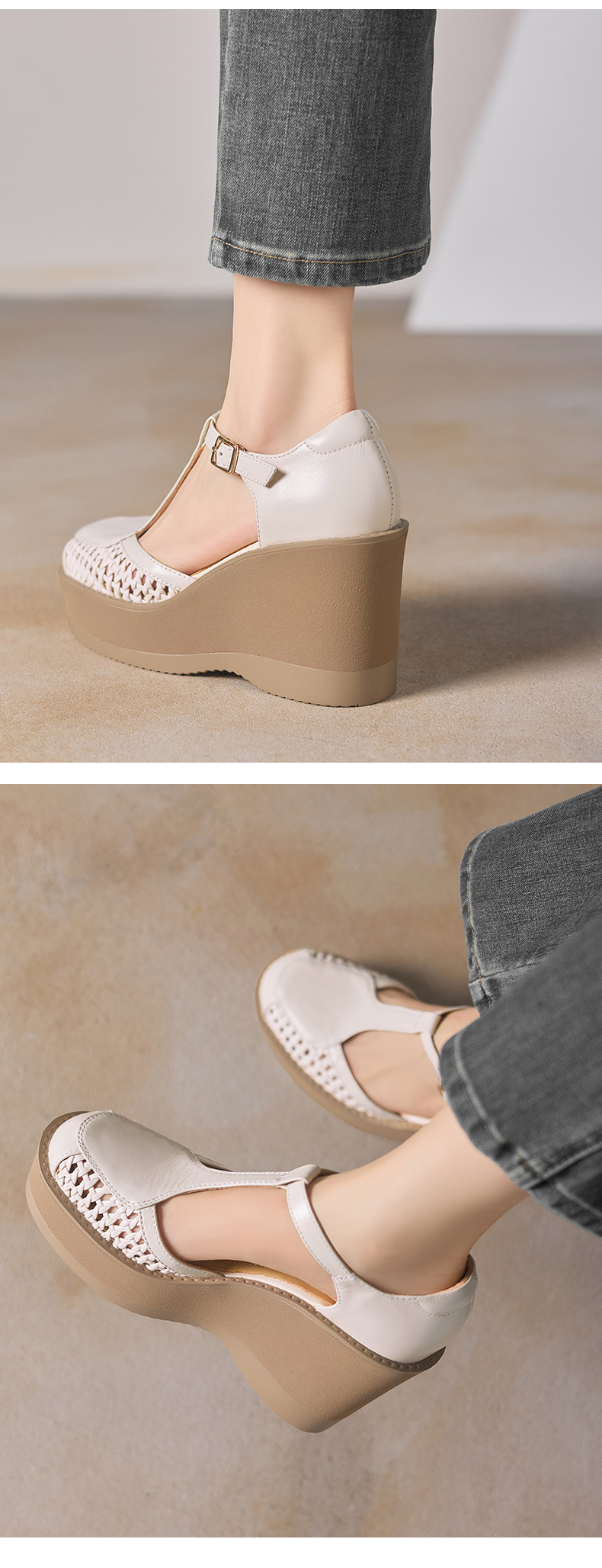 Sandal nữ cao gót đế dày 9,5 cm quai ngang khóa T — đen chi tiết 8
