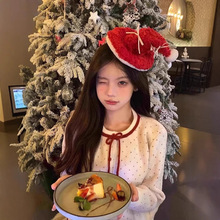 紅色波點蝴蝶結設計感跨年穿搭針織衫毛衣女款2025新款秋冬季上衣