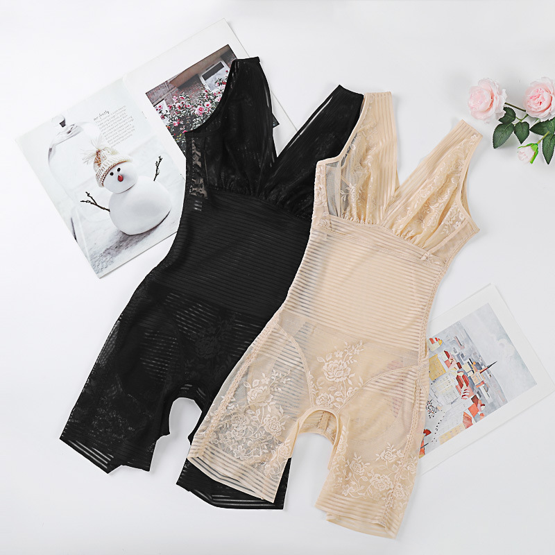 Summer Thin Seamless One-Piece Flat Leg One-Piece Shapewear Breathable Waist Body Sexy Lace Corset for Women