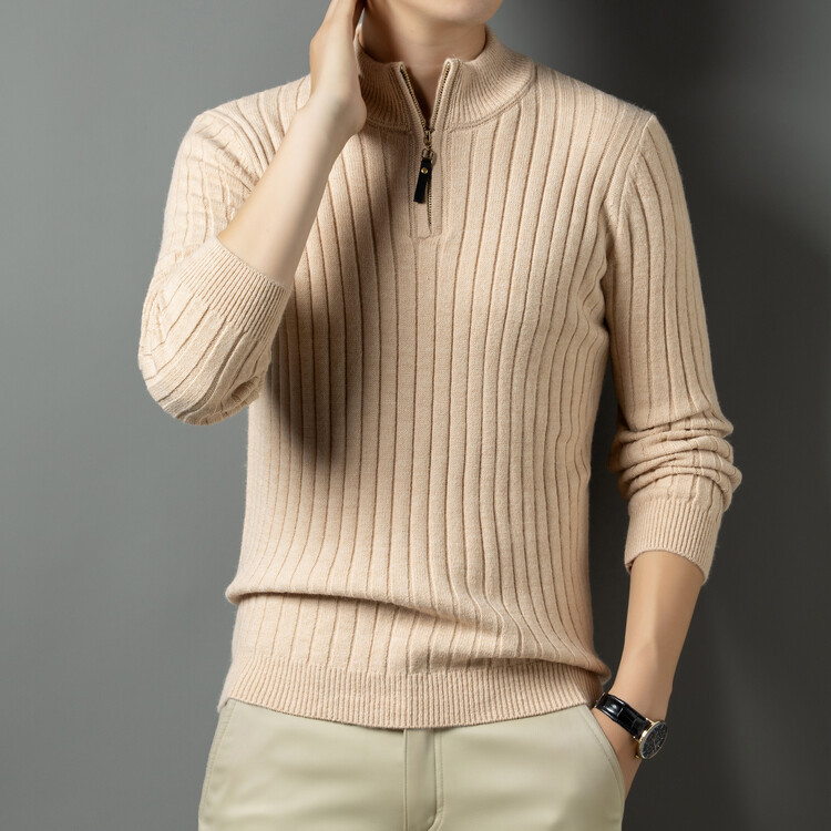 Suéter de cuello medio alto con cremallera para hombre, nuevo modelo de primavera y otoño, delgado, de color sólido, informal, urbano, sencillo y de negocios