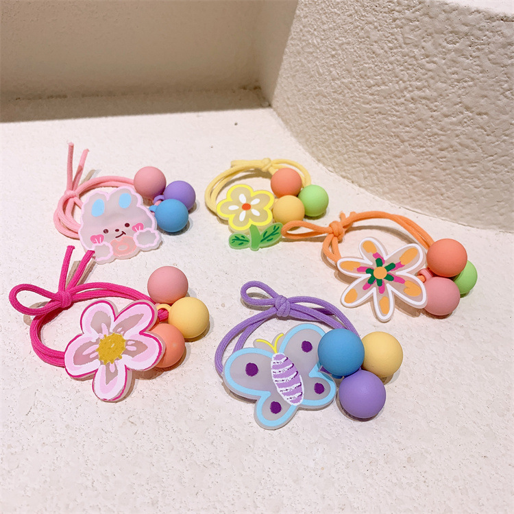 韓版可愛卡通頭繩甜美少女心塗鴉感花朵發圈扎馬尾皮筋丸子頭髮繩