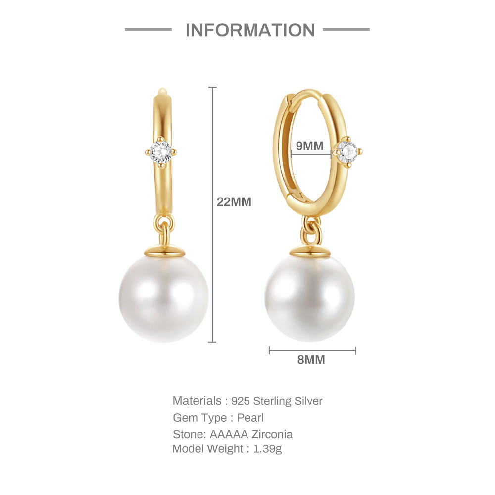 1 Pair Elegant Simple Style Geometric Plating Inlay Sterling Silver Pearl Zircon Drop Earrings display picture 3