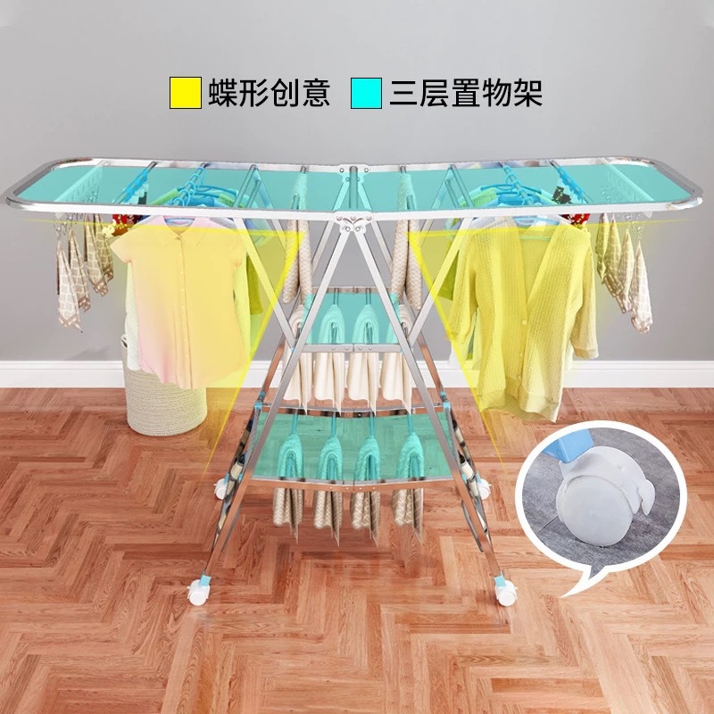 Acero inoxidable plegable percha de ala gruesa móvil percha de secado percha de secado percha de terraza gruesa percha de piso para el hogar