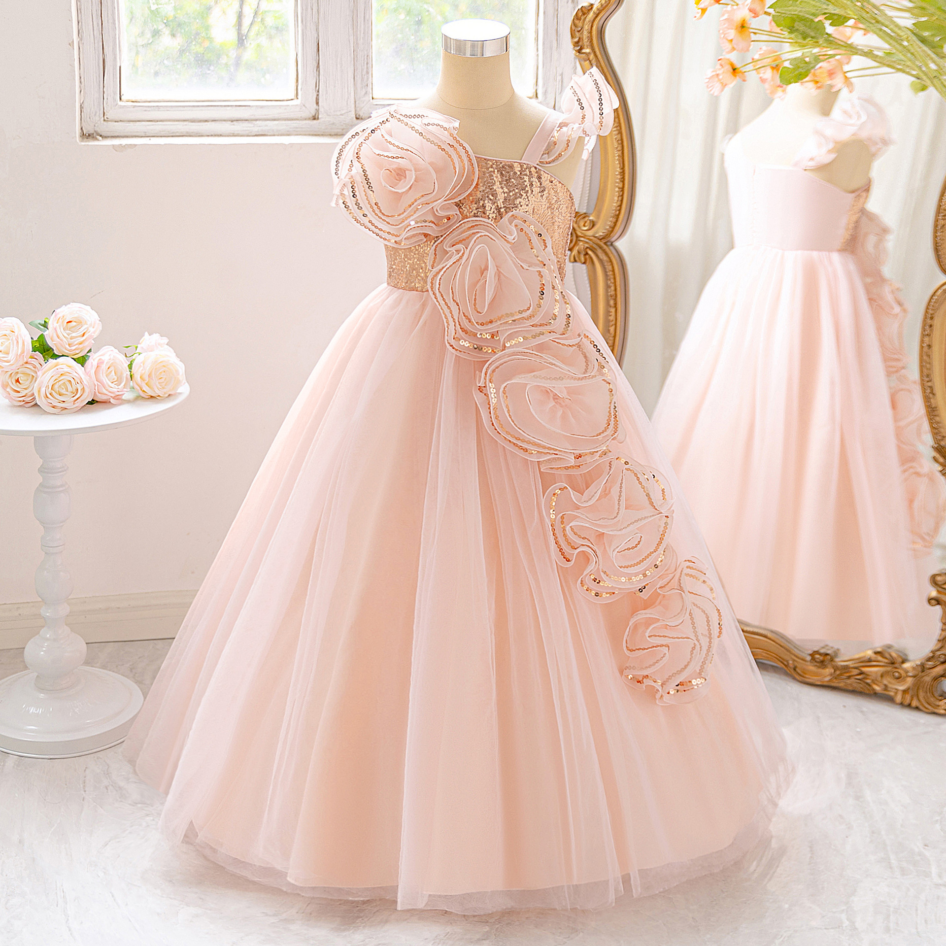 Comercio exterior nuevo estilo vestido para niños vestido de novia de niña vestido hinchado espectáculo de fiesta ropa de pasarela kids dress