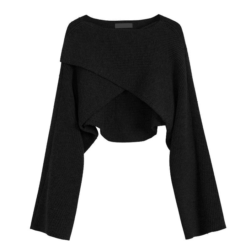 Cruz suéter más tamaño ropa de mujer grasa irregular corto suéter de punto otoño diseño sentido nicho ombligo Cruz larga image 8