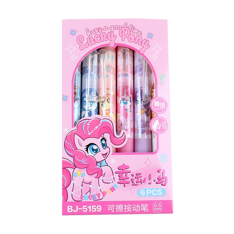 Erasable Rollerball Pen (Lucky Pony) 0.5 mm, Cartoon 6‑Pack, Crystal Blue or Carbon Black