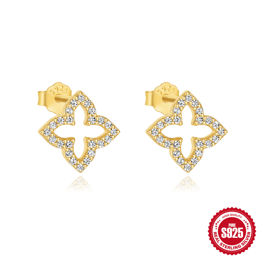 Pulsera de plata S925 caliente, trébol de cuatro hojas hueco, personalidad, moda, joyería clásica de mano de trébol