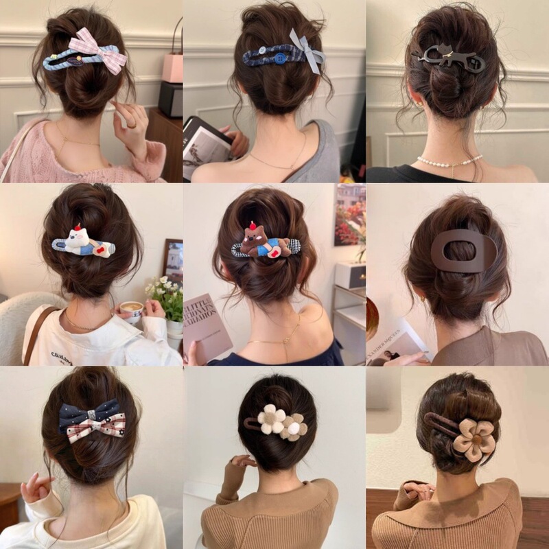 Bowknot Duckbill Clip for Women, Autumn and Winter High-End Floral Hairpin, Cute Animal Hair Accessory for Back-Of-Head Updo Twist Clip