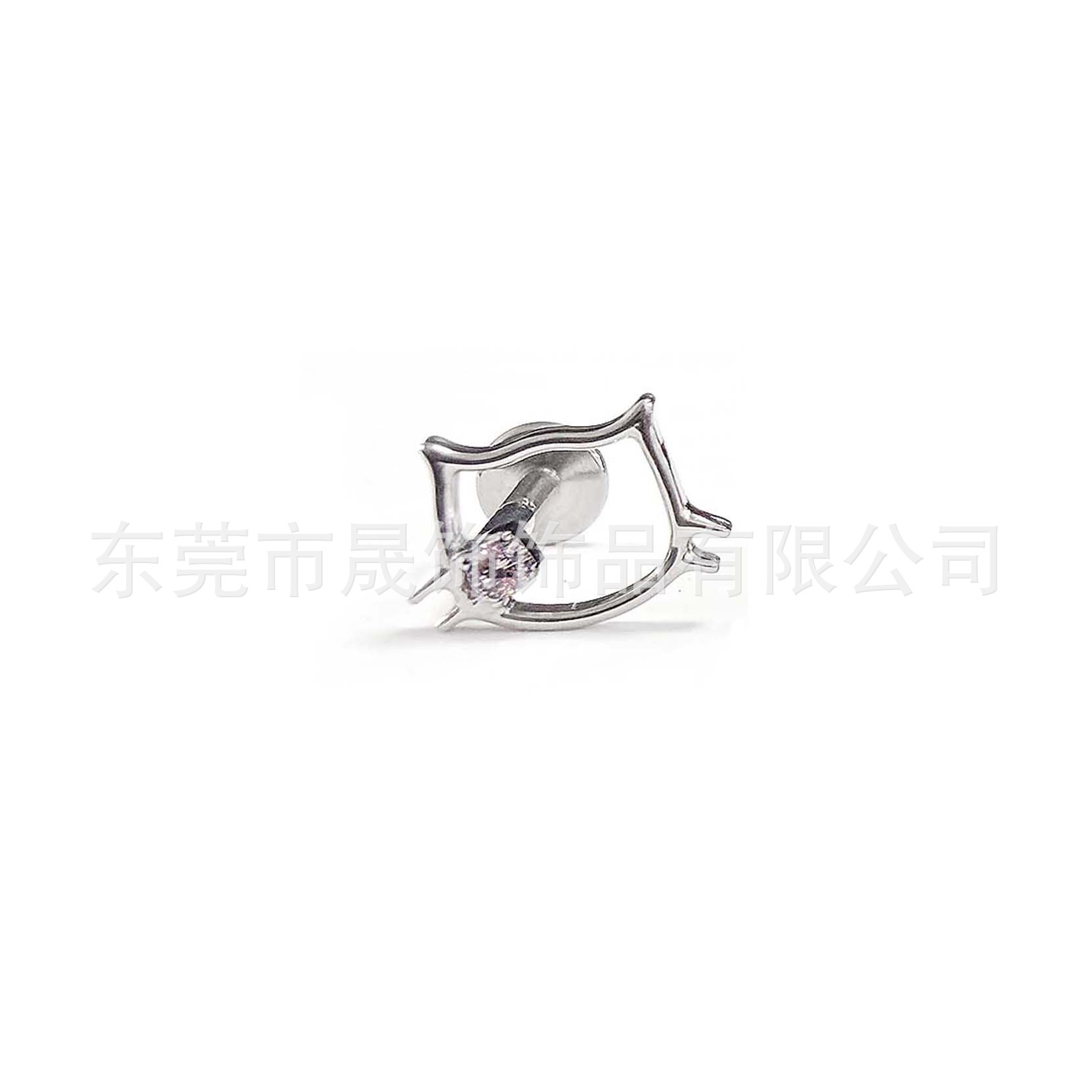 F136 Titanium Alloy 可爱Kitty猫 Openwork 0.9牙 Studded Cubic Zirconia Ear Stud G23 Titanium Labret Stud Piercing Jewelry