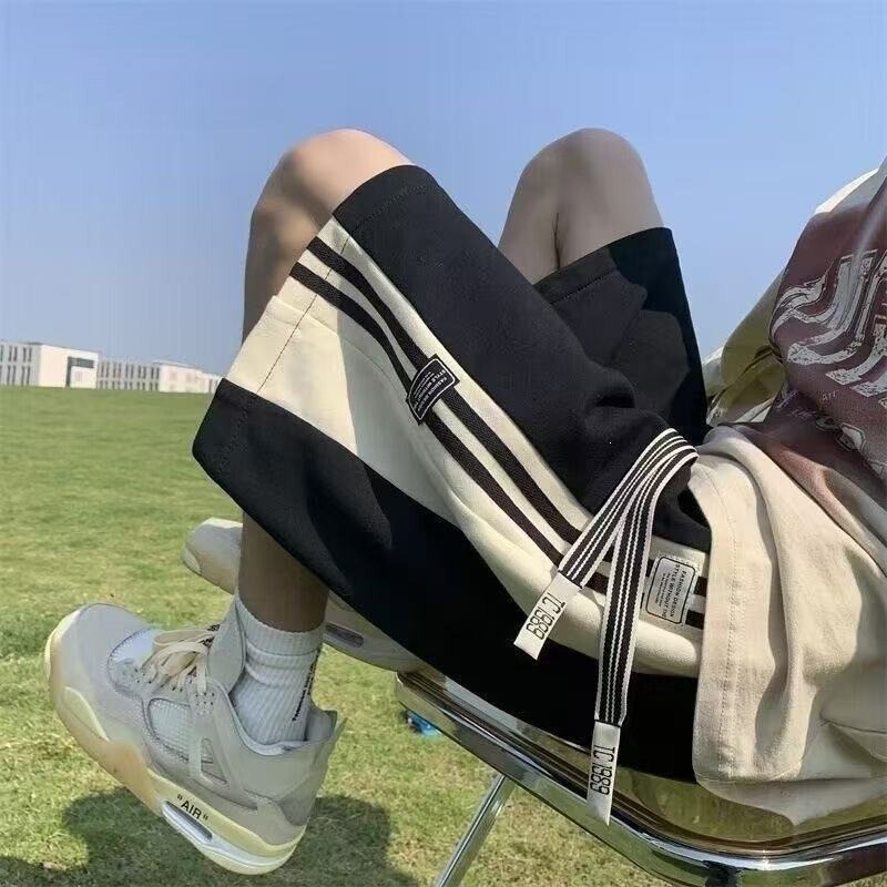 American-Style High Street Striped Shorts for Men, Summer Basketball Versatile Five-Point Shorts, Trendy Brand Loose Casual Beach Sports Pants