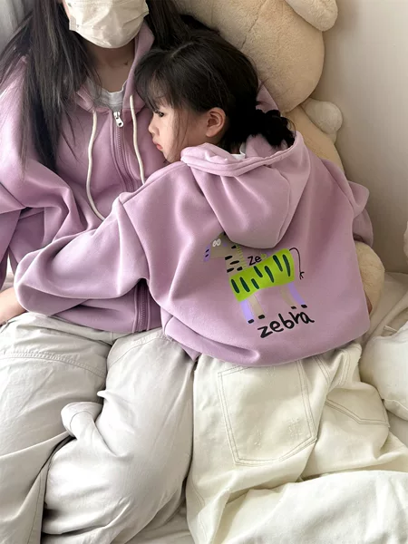 2026 Boys and Girls Autumn Solid Color Hooded Cotton Family Matching Short-Sleeve Baseball Jacket for a Family of Four Cute Kids