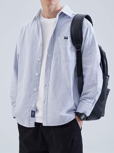 Japanese-style city boy striped shirt for men, suitable for spring and autumn, high-end casual blazer-style jacket and top