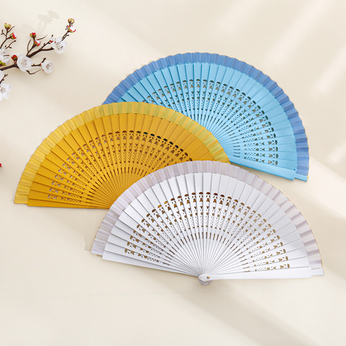 Cheongsam Fan Show Folding Hand Fan with Ancient Red Wooden Handle for Square Dance Performance, Smooth Opening and Closing Stage Fan, Wholesale