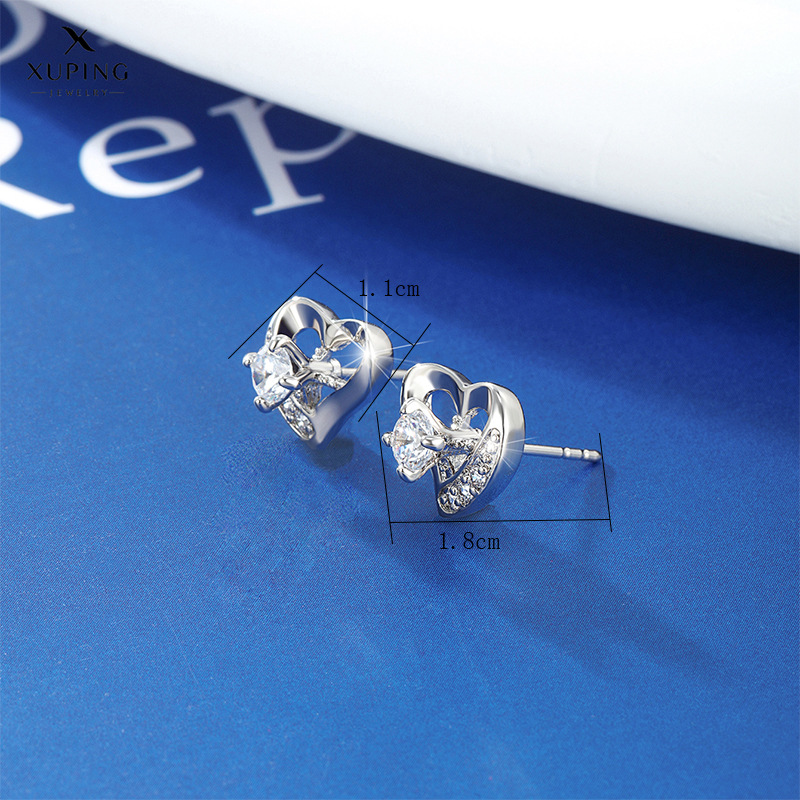 Pendientes de Corazón con Incrustaciones de Diamantes de Aleación de Joyería Xuping para Mujer, Modernos, Ligeros y de Lujo, Pequeños y Exquisitos Pendientes en Forma de Corazón, Sensación de Nicho y Alta Gama