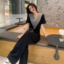 黑色休闲运动套装女夏款设计感欧货高级感洋气减龄显瘦时尚两件套