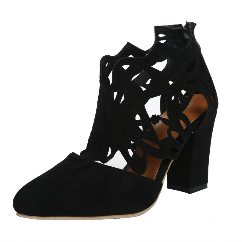 Sandalias bajas para mujer verano 2020 Nuevas sandalias esmeriladas de Punta hueca de cuero suave para mujer botas de mujer de tacón grueso sandalias romanas para mujer