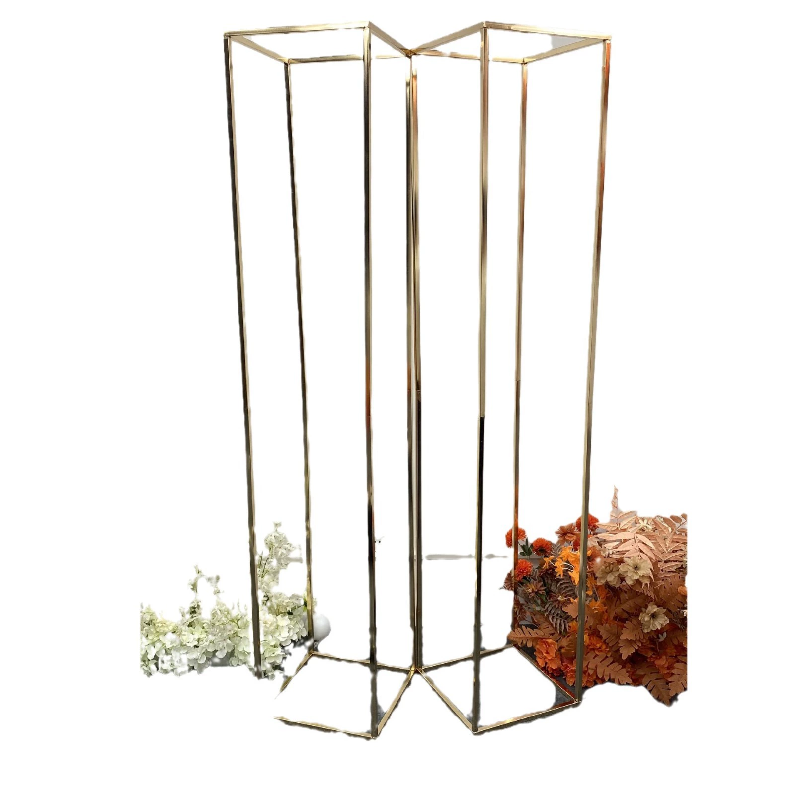 Wedding props Large golden square box iron frame rectangular flower frame screen decoration geometric road quotes