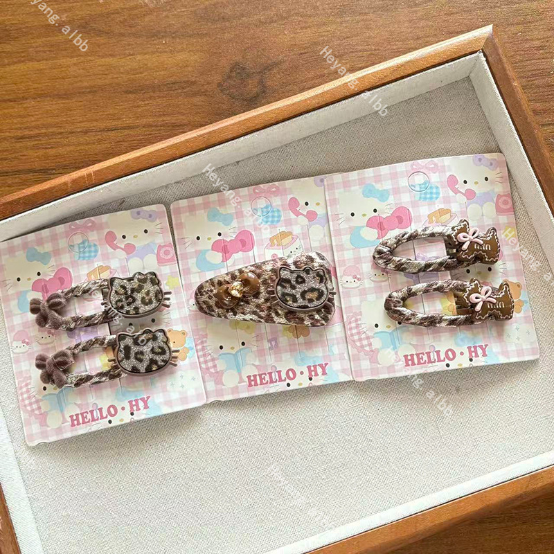 新款时尚卡通豹纹猫咪小狗发夹bb夹甜美少女心刘海侧边夹百搭发饰|undefined