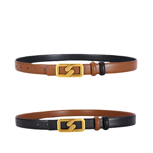 Internet celebrity same style ins style women's genuine leather belt double-sided usable cowhide belt light luxury niche genuine leather belt for women