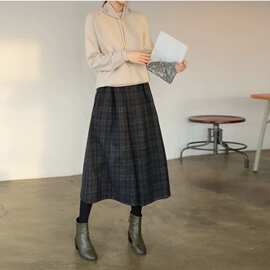 裙裤韩系新款毛呢2026裤子阔腿裤女秋冬子格子呢显瘦宽松松紧腰