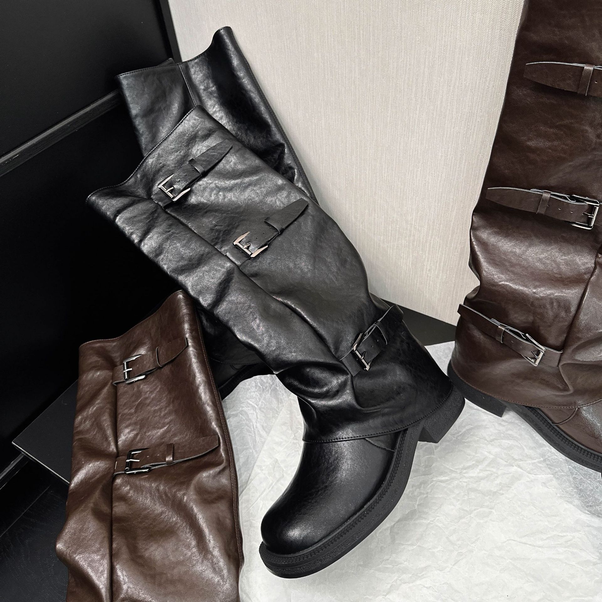 Botas Altas de Caballero para Mujer de 8 cm, Superfibra y Caucho, Con Aumento, Suela Gruesa, para Otoño e Invierno