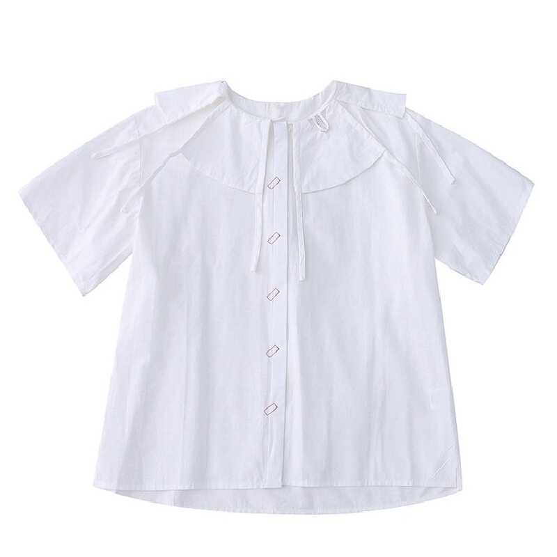 Japanese Style Girly Style Embroidered Placket Bow Lace Lace Collar Lantern Sleeve Shirt Doll Shirt Female Niche Design
