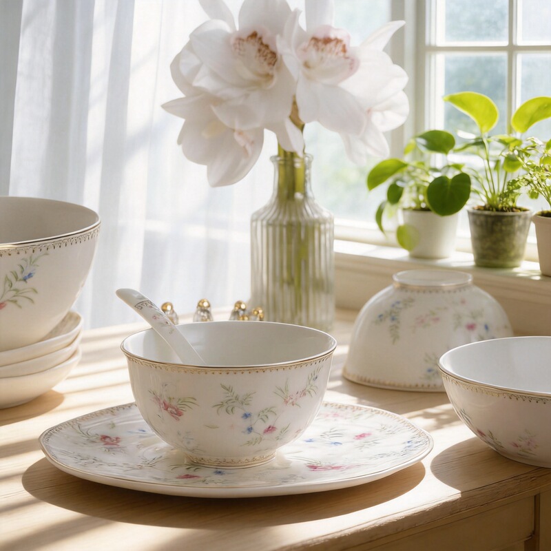 High Bone China Lucy Garden Series French Style Ins Style High-end Tableware suit Household Dishes Dish Plate Rice Bowl Combination