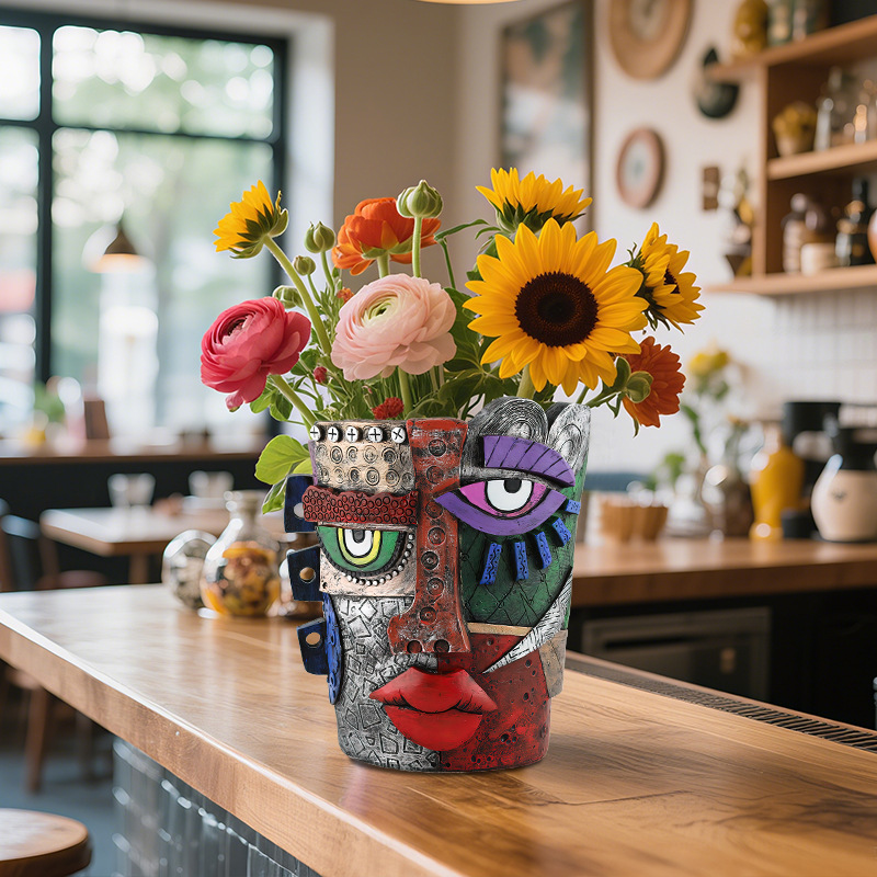  New Creative Maya Abstract Face Flower Pot Resin Decoration Personalized Art Home Garden Landscape Decoration