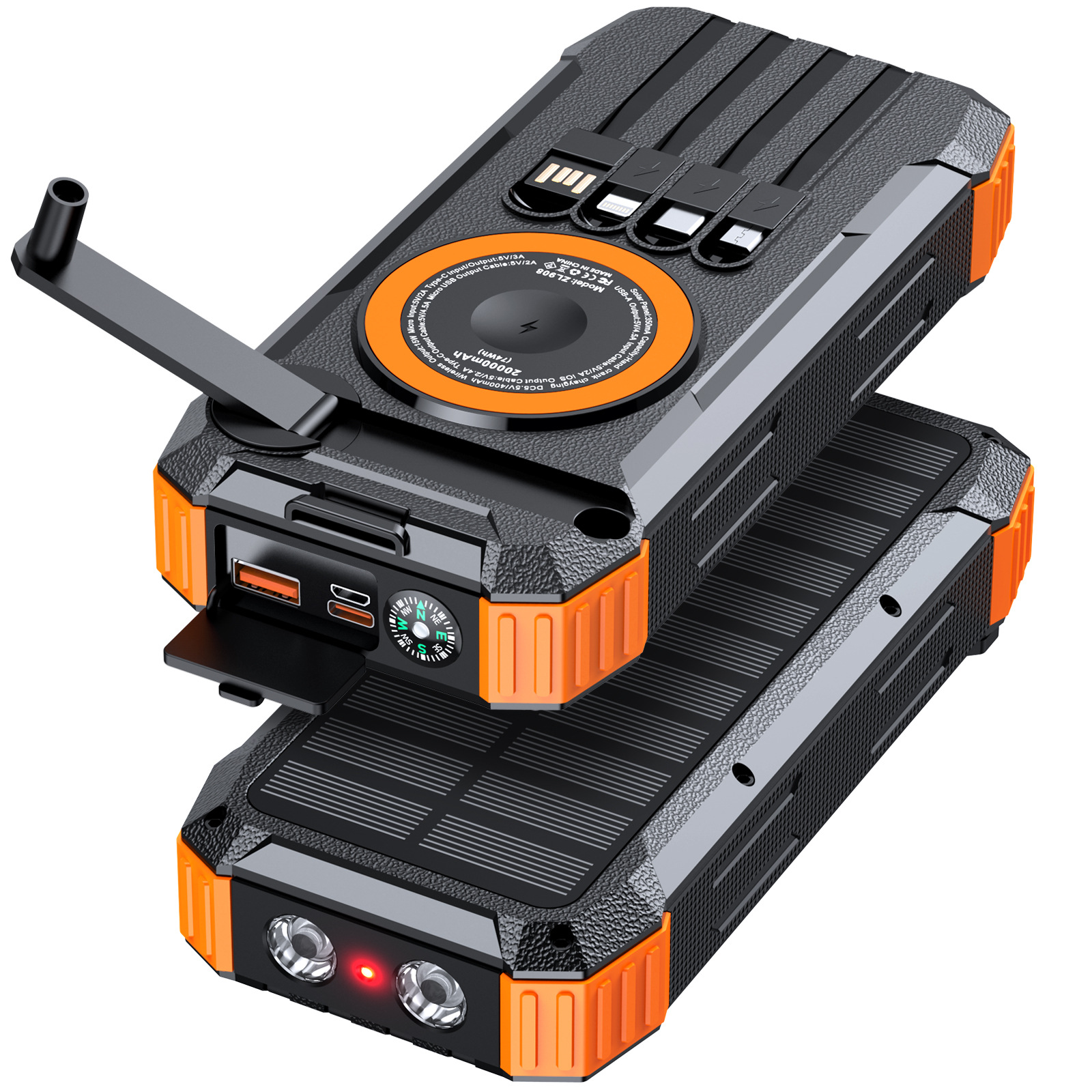 Cross-Border Wireless Charging Solar Super Fast Charging Mobile Power Supply Real Standard 20000Mah Large Capacity Outdoor Power Bank