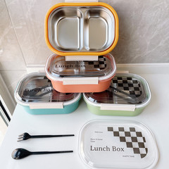 Polka dot stainless steel lunch box new style bento box separate lunch box student-specific tableware two-grid dining plate wholesale