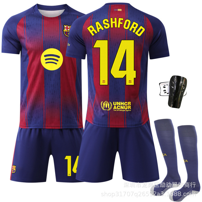 2526 新しい No.10 アマール ジャージ スポーツ ユニフォーム バルセロナ ホーム イエロー No.14 ラッシュフォード サッカー ユニフォーム セット|undefined