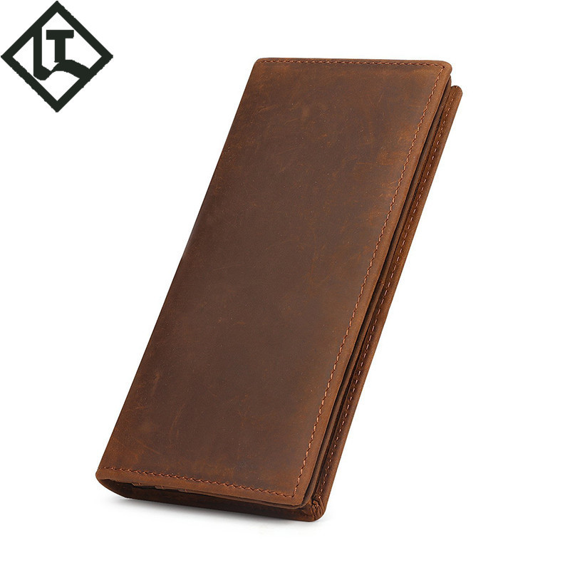 rfid钱包 疯马皮商务时尚亚马逊男士真皮銭包 牛皮手工长钱夹