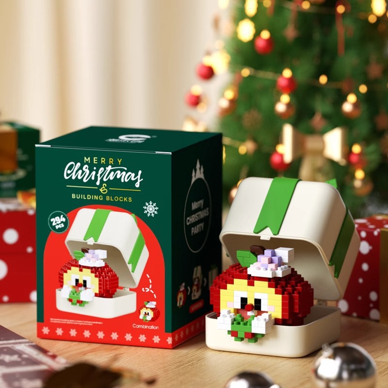 Árbol de Navidad transfronterizo tren viejo ensamblaje adornos de bloques de construcción juguetes de puzzle niños regalos de Navidad