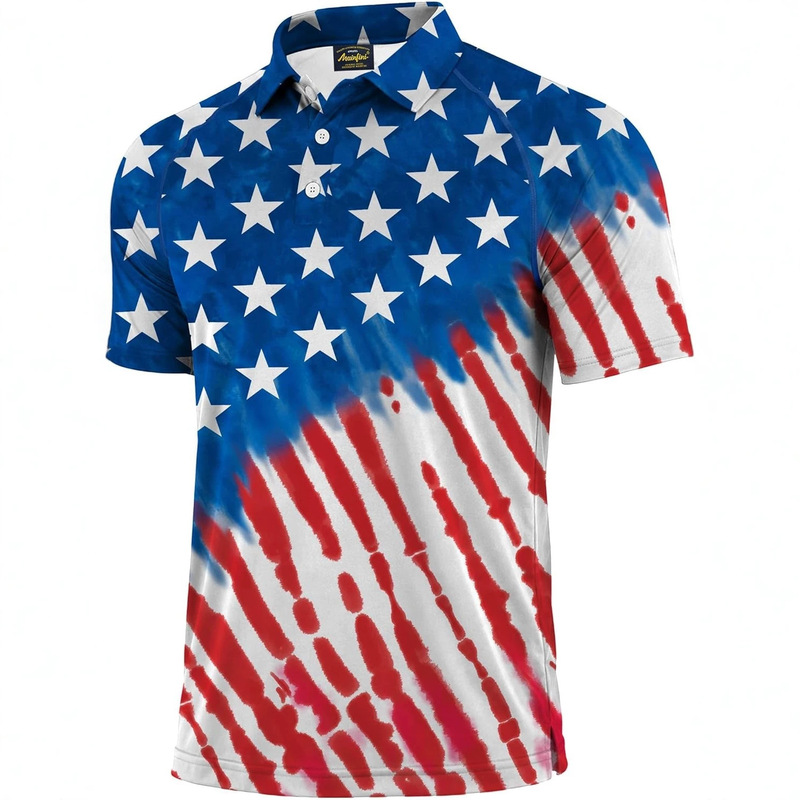 Mainfini Men's July 4Th Polo Shirt Stretchy Upf 50+ Raglan American Flag Pattern High-Quality